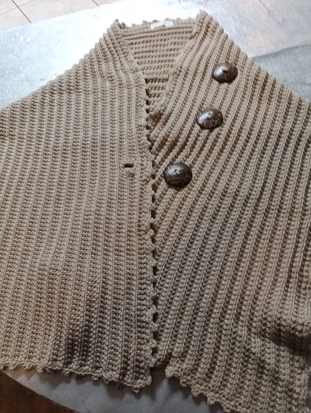 Lulu B Shrug Wrap One Size Wood Detail Buttons